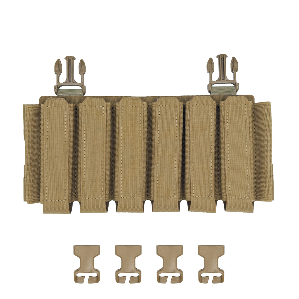 Raider Rig 2.0 for the Flux Raider, minimalist pistol magazine chest rig placard in Coyote Brown