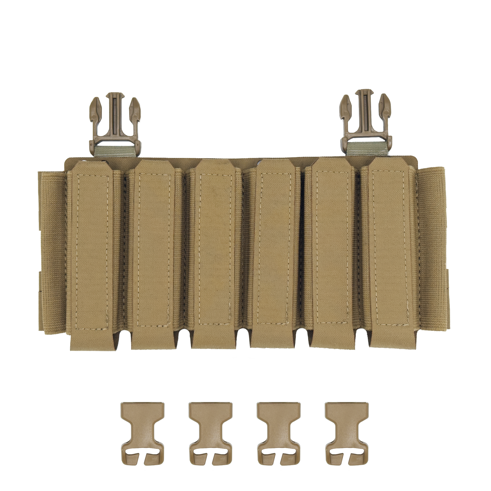 Raider Rig 2.0 for the Flux Raider, minimalist pistol magazine chest rig placard in Coyote Brown