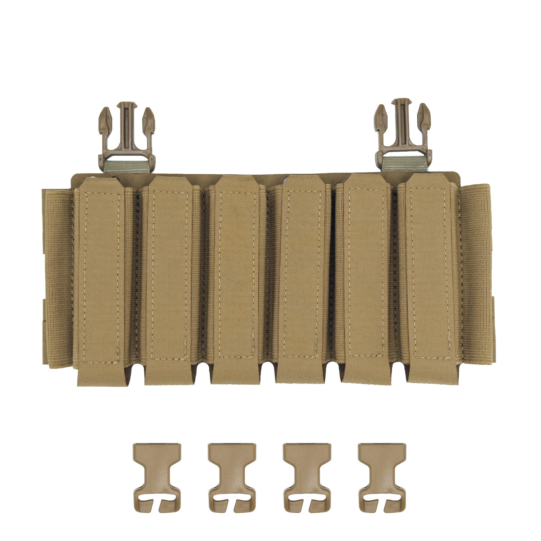 Raider Rig 2.0 for the Flux Raider, minimalist pistol magazine chest rig placard in Coyote Brown